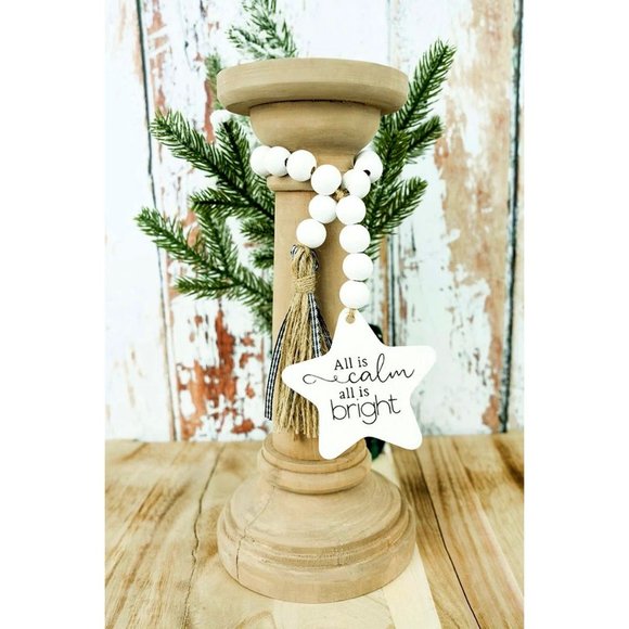 Young's Inc. Other - All is Calm All is Bright. Wood Beaded Pedestal Candle Holder.